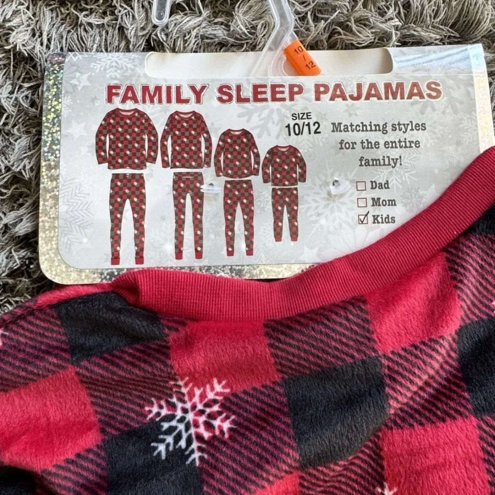 Unisex Kids 10/12 Christmas Pajamas Set | Plaid Snowflake | Family Matching